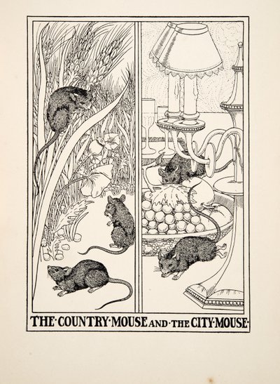 O Rato do Campo e o Rato da Cidade, de Cem Fábulas de Esopo, pub.1903 de Percy J. Billingshurst