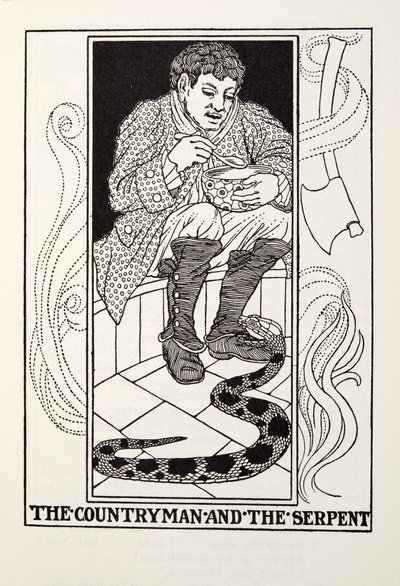 The Countryman and the Serpent, de Fontaine Fables, pub. 1905 de Percy J. Billingshurst