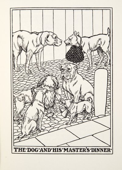 O cão e seu jantar de mestres, de Fontaine Fables, pub. 1905 de Percy J. Billingshurst