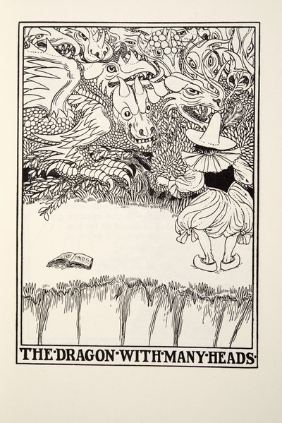 O Dragão com Muitas Cabeças, de Fontaine Fables, pub. 1905 (gravura) de Percy J. Billingshurst