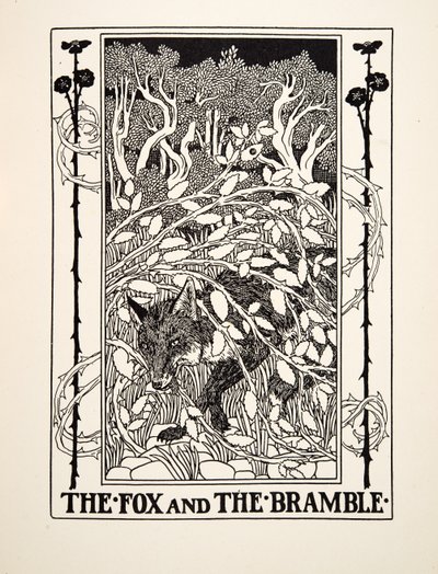A raposa e o espinheiro, de cem fábulas de Esopo, pub.1903 de Percy J. Billingshurst