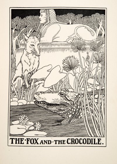 A raposa e o crocodilo, de cem fábulas de Esopo, pub.1903 de Percy J. Billingshurst