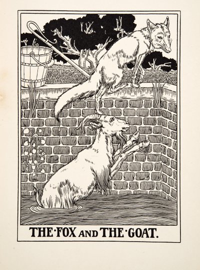 A raposa e o bode, de cem fábulas de Esopo, pub.1903 de Percy J. Billingshurst