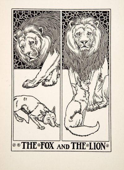 The Fox and the Lion, de A Hundred Fables of Aesop, pub.1903 (gravura) de Percy J. Billingshurst