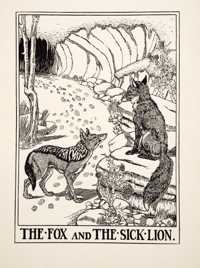 The Fox and the Sick Lion, de A Hundred Fables of Aesop, pub.1903 (gravura) de Percy J. Billingshurst