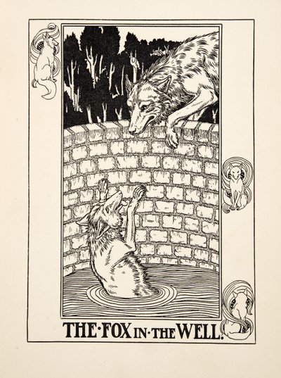 A raposa no poço, de cem fábulas de Esopo, pub.1903 de Percy J. Billingshurst