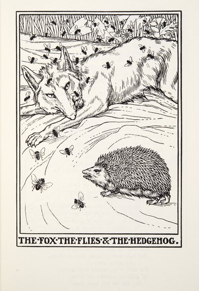 A Raposa, as Moscas e o Ouriço, de Fontaine Fables, pub. 1905 de Percy J. Billingshurst