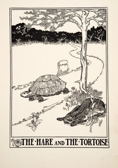 A Lebre e a Tartaruga, de Cem Fábulas de Esopo, pub.1903 de Percy J. Billingshurst