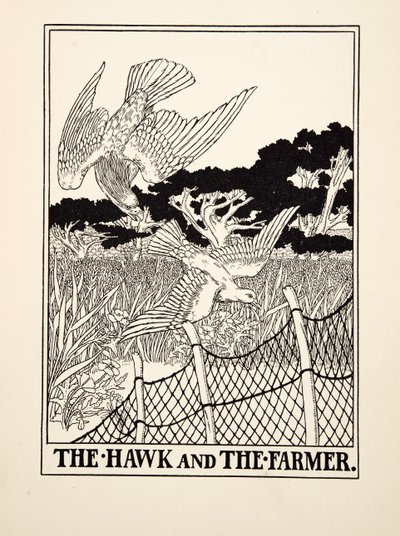The Hawk and the Farmer,de A Hundred Fables of Aesop, pub.1903 (gravura) de Percy J. Billingshurst