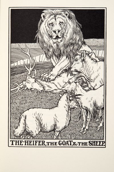 A Novilha, a Cabra e as Ovelhas, de Fontaine Fables, pub. 1905 de Percy J. Billingshurst