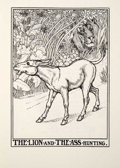 O Leão e o Burro Caça, de Fontaine Fables, pub. 1905 de Percy J. Billingshurst