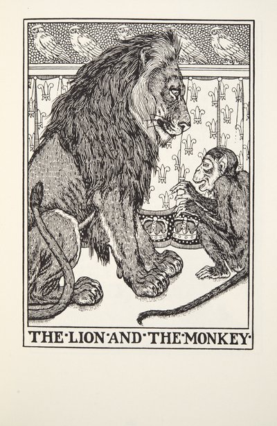 O Leão e o Macaco, de Fontaine Fables, pub. 1905 de Percy J. Billingshurst