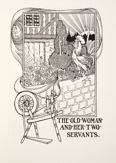 A Velha Mulher e os seus Dois Servos, de Fontaine Fables, pub. 1905 (gravura) de Percy J. Billingshurst