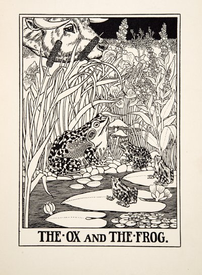 O boi e o sapo, de cem fábulas de Esopo, pub.1903 de Percy J. Billingshurst