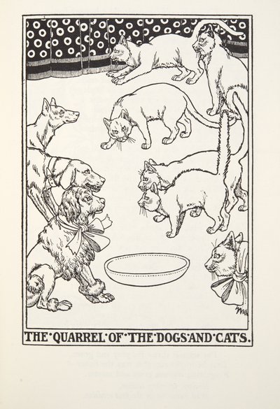 A discussão dos cães e gatos, de fábulas de Fontaine, bar. 1905 de Percy J. Billingshurst