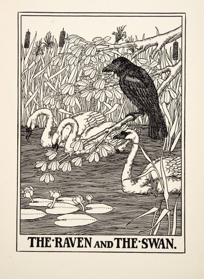 O Corvo e o Cisne, de Cem Fábulas de Esopo, pub.1903 de Percy J. Billingshurst