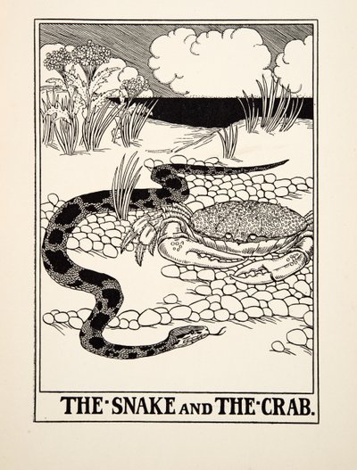 A cobra e o caranguejo, de cem fábulas de Esopo, pub.1903 de Percy J. Billingshurst