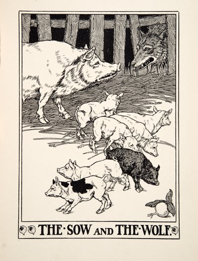 The Sow and the Wolf, de A Hundred Fables of Aesop, pub.1903 (gravura) de Percy J. Billingshurst