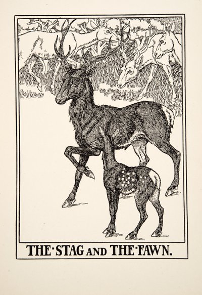 O veado e o fulvo, de cem fábulas de Esopo, pub.1903 de Percy J. Billingshurst