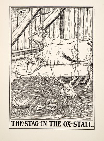 The Stag in the Ox Stall, de A Hundred Fables of Aesop, pub.1903 (gravura) de Percy J. Billingshurst