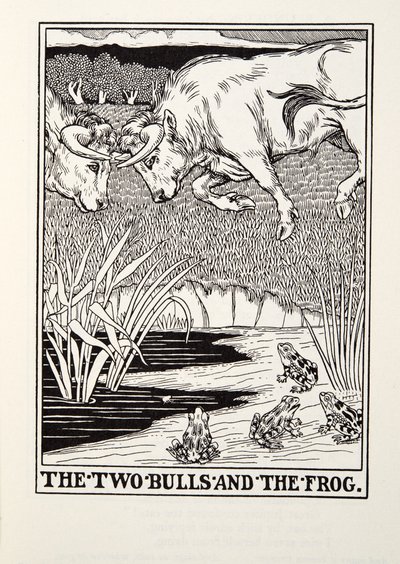 Os dois touros e o sapo, de Fontaine Fables, pub. 1905 de Percy J. Billingshurst