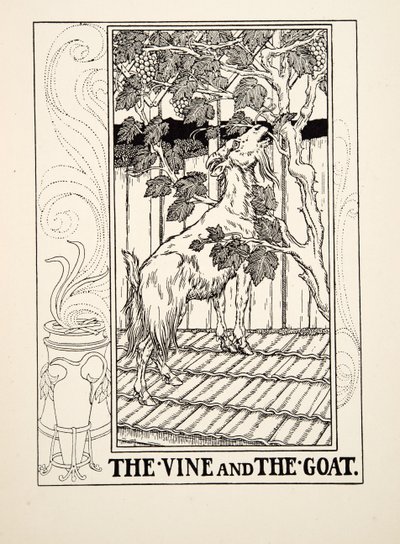 A videira e a cabra, de cem fábulas de Esopo, pub.1903 de Percy J. Billingshurst