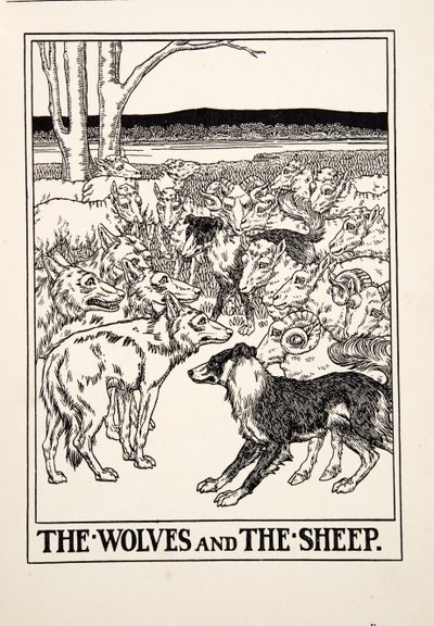 The Wolves and the Sheep, from A Hundred Fables of Aesop, pub.1903 (gravura) de Percy J. Billingshurst