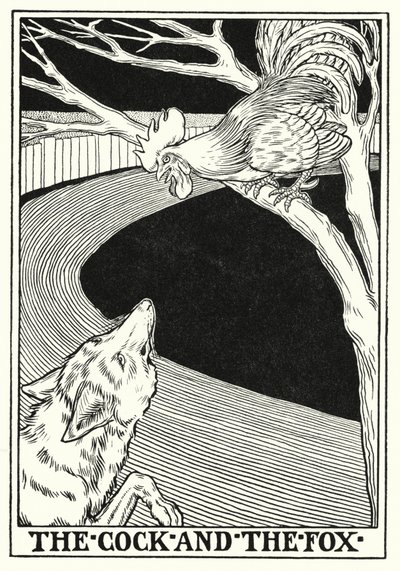 Fábulas de La Fontaine: O galo e a raposa (lito) de Percy James Billinghurst