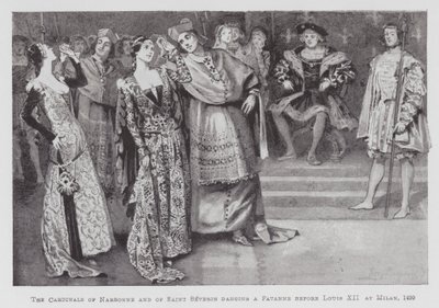 A dançar: Os Cardeais de Narbonne e de Saint Severin dançando uma Pavanne antes de Luís XII em Milão de Percy Macquoid