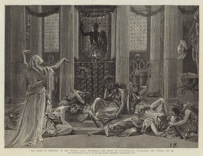 A História de Orestes, no Salão do Príncipe, Piccadilly, o Fantasma de Clitemnestra despertando as Fúrias, Ato III de Percy Macquoid