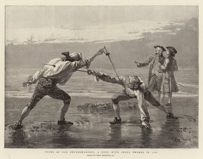 Tipos de esgrima antiga, um duelo com pequenas espadas em 1760 de Percy Macquoid