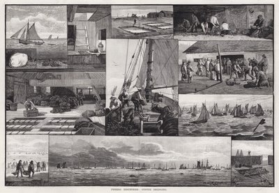 Indústrias Pesqueiras, Oyster Dredging (gravura) de Percy Robert Craft