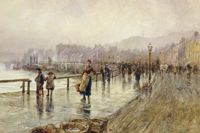 Um dia húmido em Whitby (aguarela sobre papel) de Percy Robertson