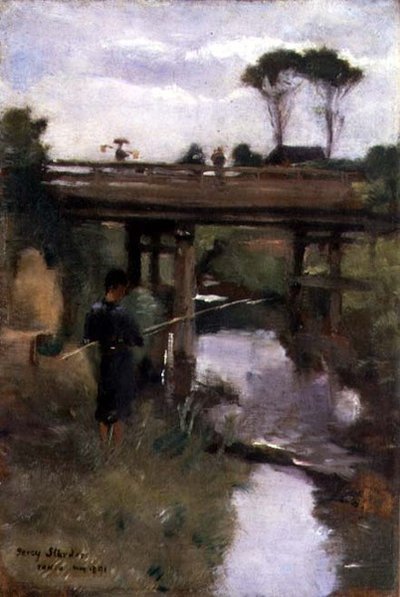 Fisherboy, Tóquio, Maio de 1891 (óleo sobre painel) de Percy Sturdee