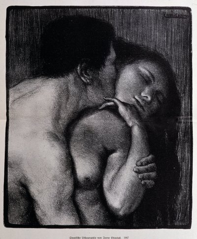 Homem a beijar uma mulher. Litografia de Pere Torne-Esquius (Torne Esquius de Pere Torne Esquius