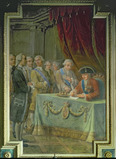 Carlos III (1716-88) assina o decreto que autoriza o comércio com a Ásia e as Filipinas de Pere Pau Muntanya