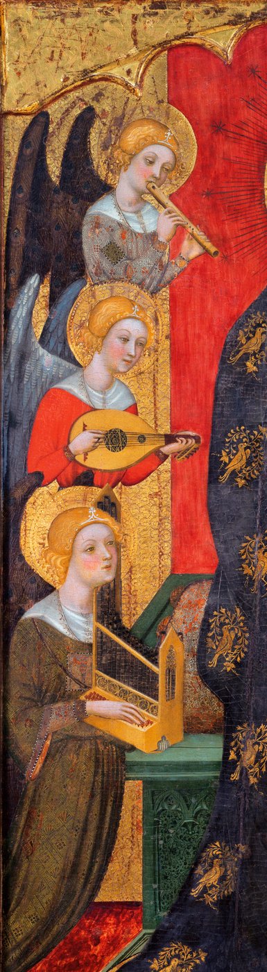 Madonna with Angels Playing Music (Detail) - Pintura de Pere Serra (activa cerca de 1357-1406), ca 1380 - Tempera no painel - Museu Nacional d