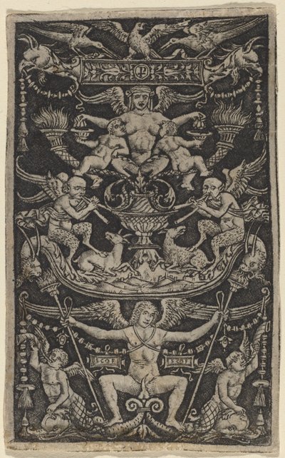 Painel de ornamento com uma sátira alimentando duas crianças de Peregrino da Cesena
