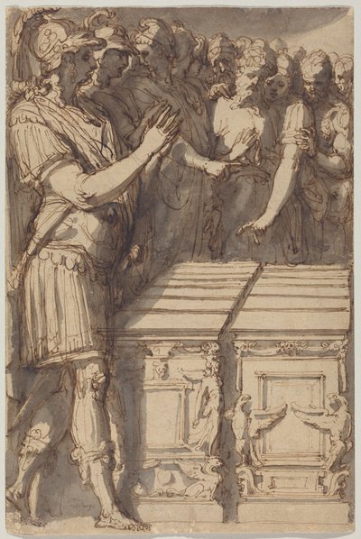 Alexandre consagrando os altares para os doze deuses do Olimpo de Perino del (1501-47) Vaga