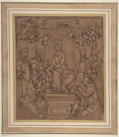 Virgem e Menino Entronizados com Santo António Abade, São Pedro, São Paulo..., 1522-23. de Perino del Vaga
