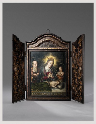 Um santuário cristão portátil (Seigan) encomendado pelos jesuítas portugueses (óleo sobre cobre na caixa) de Period Momoyama