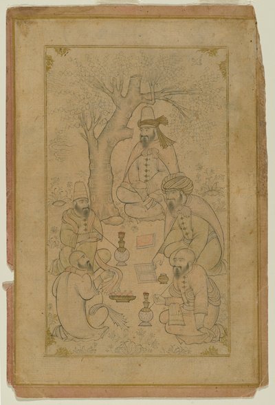 Um Encontro de Dervixes, em meados do século XVII (tinta e tinta clara no papel) de Persian School