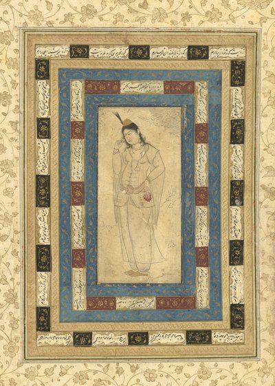 A Standing Lady, Isfahan, c.1620-25 (tinta, wc opaca e ouro sobre papel) de Persian School