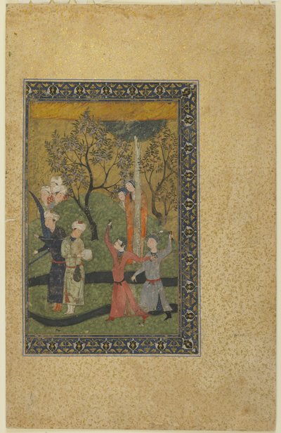 Um príncipe e uma princesa cercados por cortesãos em um jardim, c.1480 de Persian School