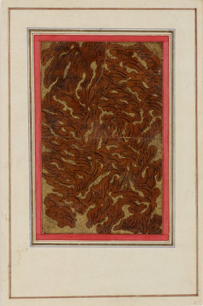 Página do álbum (com caligrafia Shikasta) (tinta e ouro no papel) de Persian School
