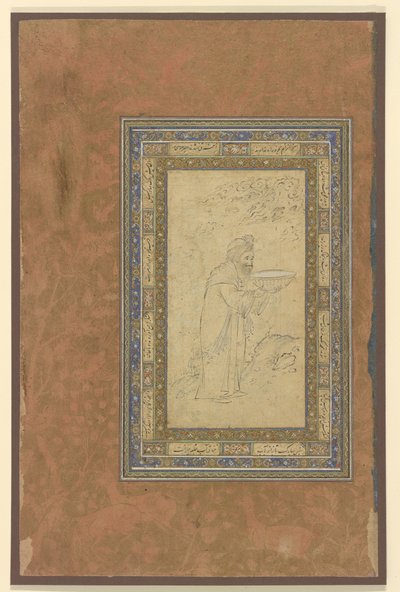 Um velho carrega uma tigela, c.1610-15 de Persian School