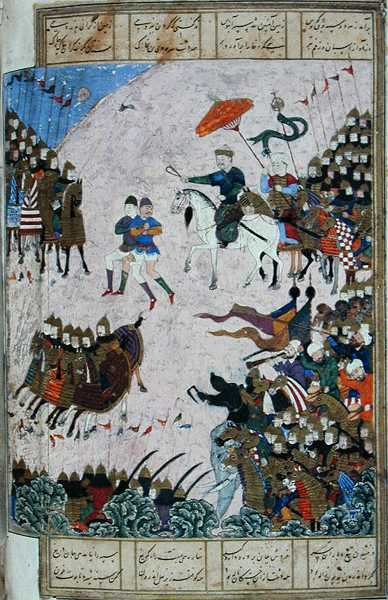 Batalha entre Isfandiyar e Arjasp, ilustração do 