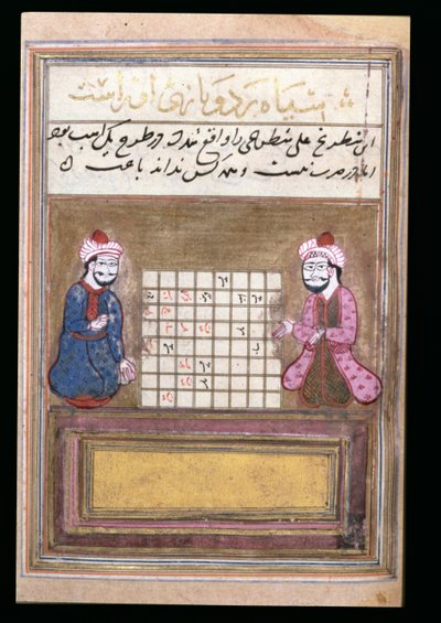 Jogadores de Xadrez, página de um Tratado sobre Xadrez, Safávida precoce, segunda metade do século XVI (tinta sobre papel) de Persian School