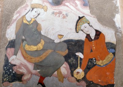 Figuras femininas com vidro e garrafa de Persian School