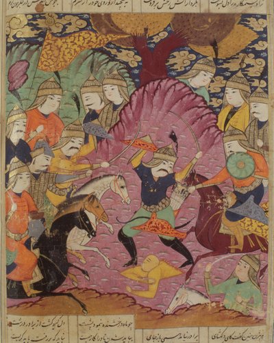 Combate entre Bahrama e Tazaw, ilustração do Shahnama (Livro dos Reis) de Abul-Qasim Manur Firdawsi (c.934-c.1020) 1619 de Persian School